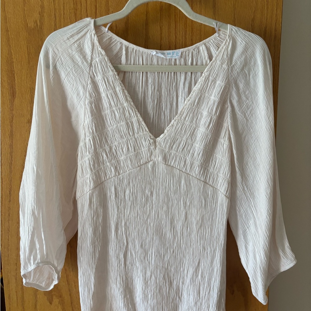 Ivory / Blush Shirred Blouse